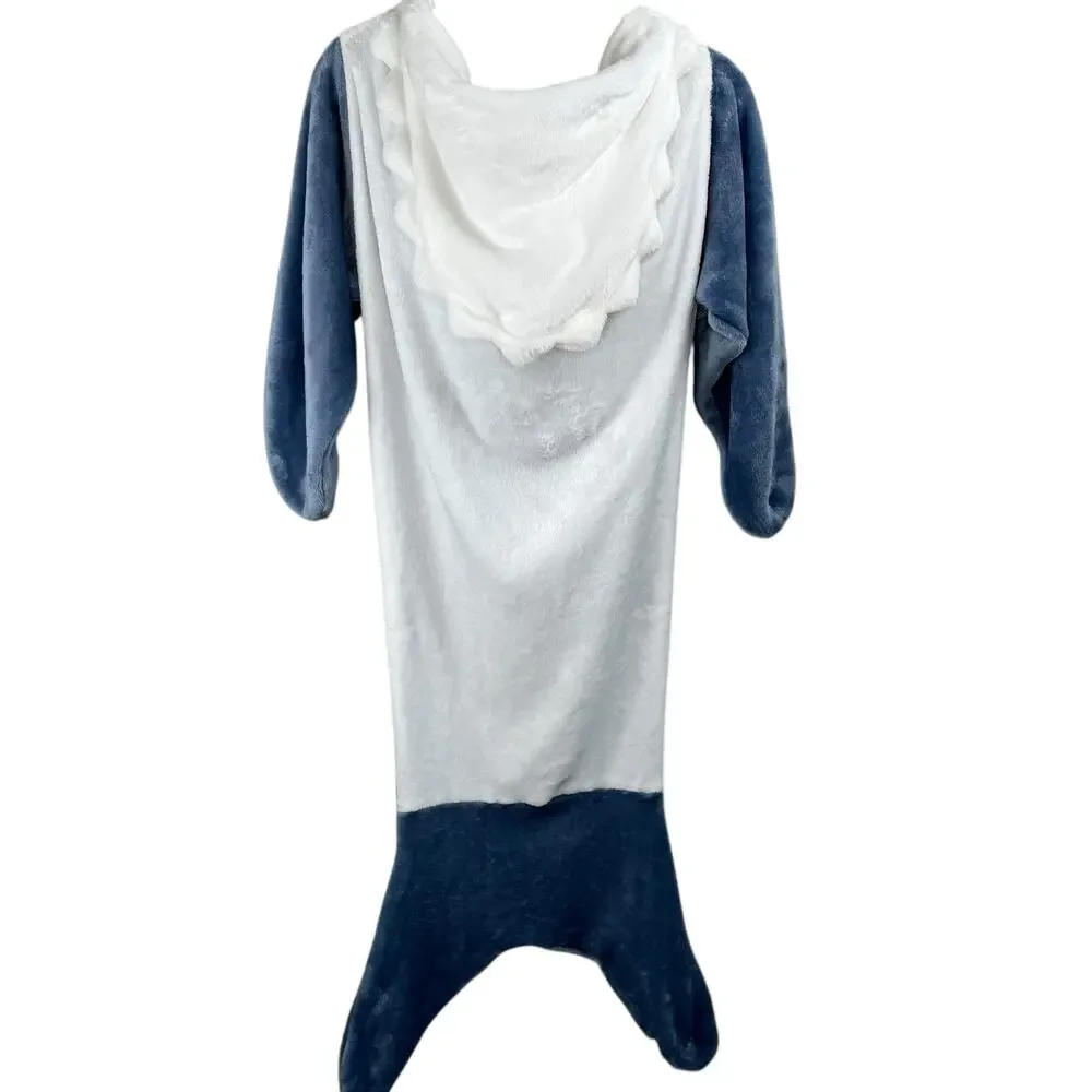 Kids Hooded Shark Blanket One Piece Soft Fleece Sleeping Bag Gray Large